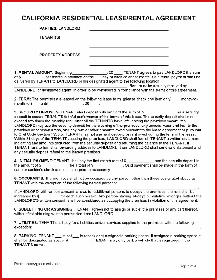 Printable Blank Lease Agreement Form