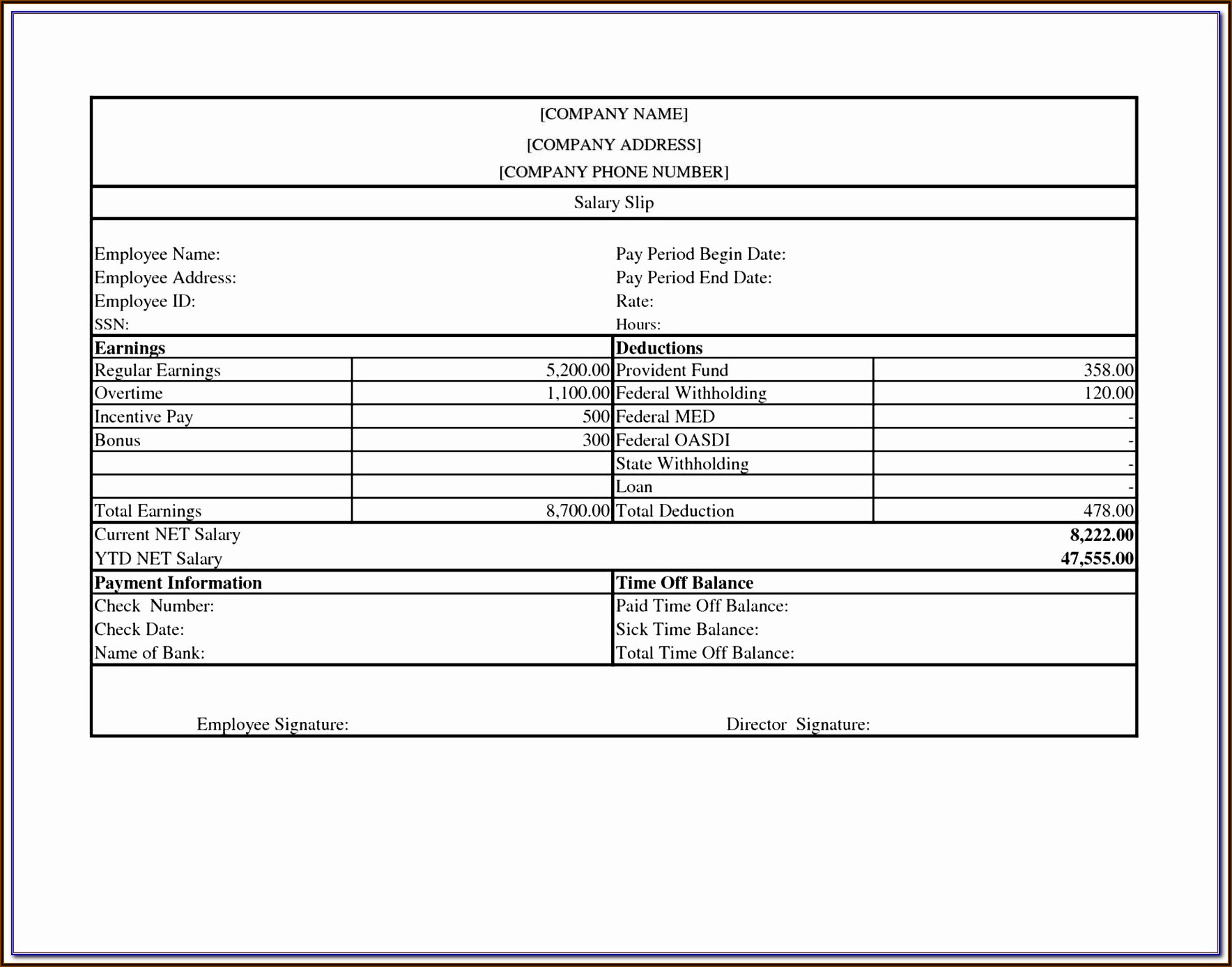 Printable Pay Stub Template Free Canada