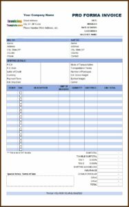 Proforma Invoice Sample Template