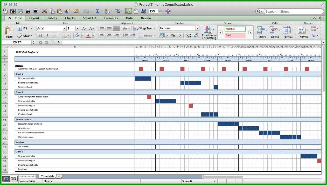 Project Management Calendar Template Excel