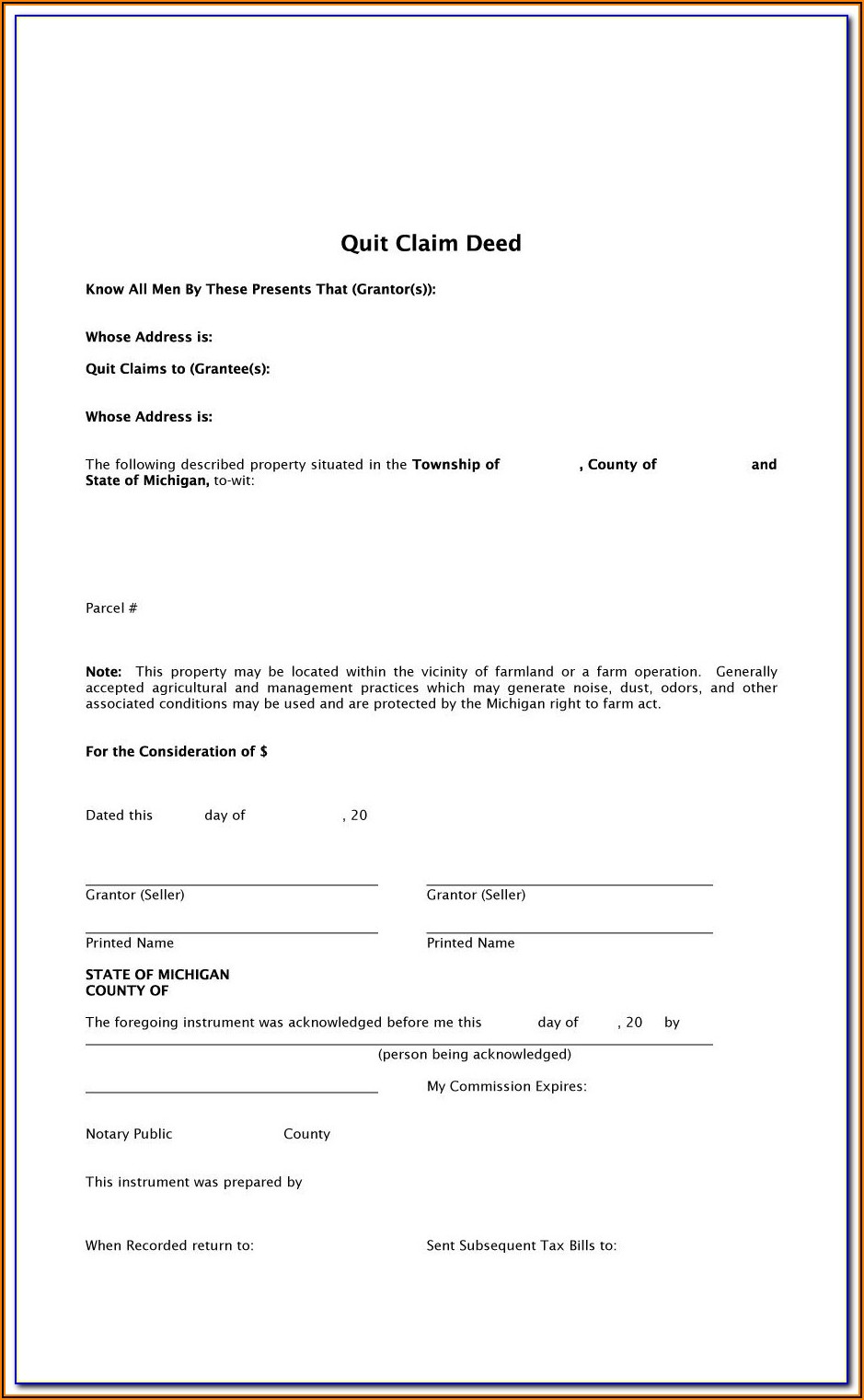 Quit Claim Deed Form Florida Free Download
