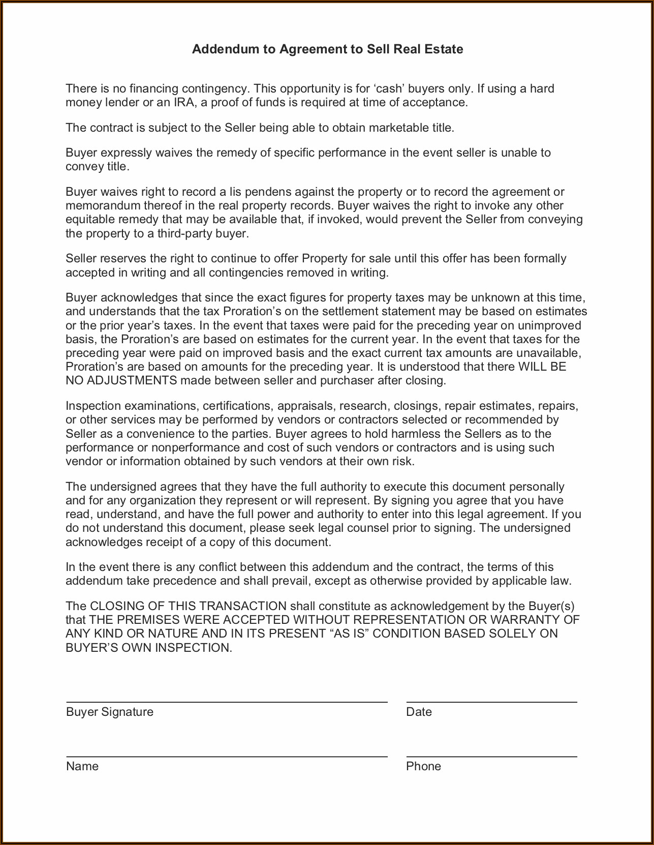 Real Estate Wholesale Agreement Template Pdf