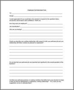 Sample Employee Exit Interview Form