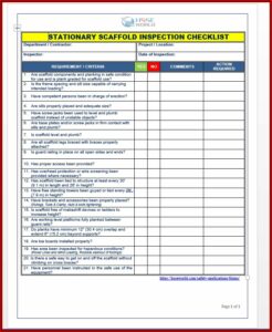 Sample Inspection Form Fall Protection Equipment