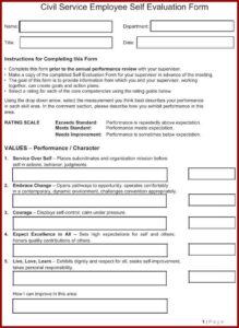 Sample Self Evaluation Form For Performance Review