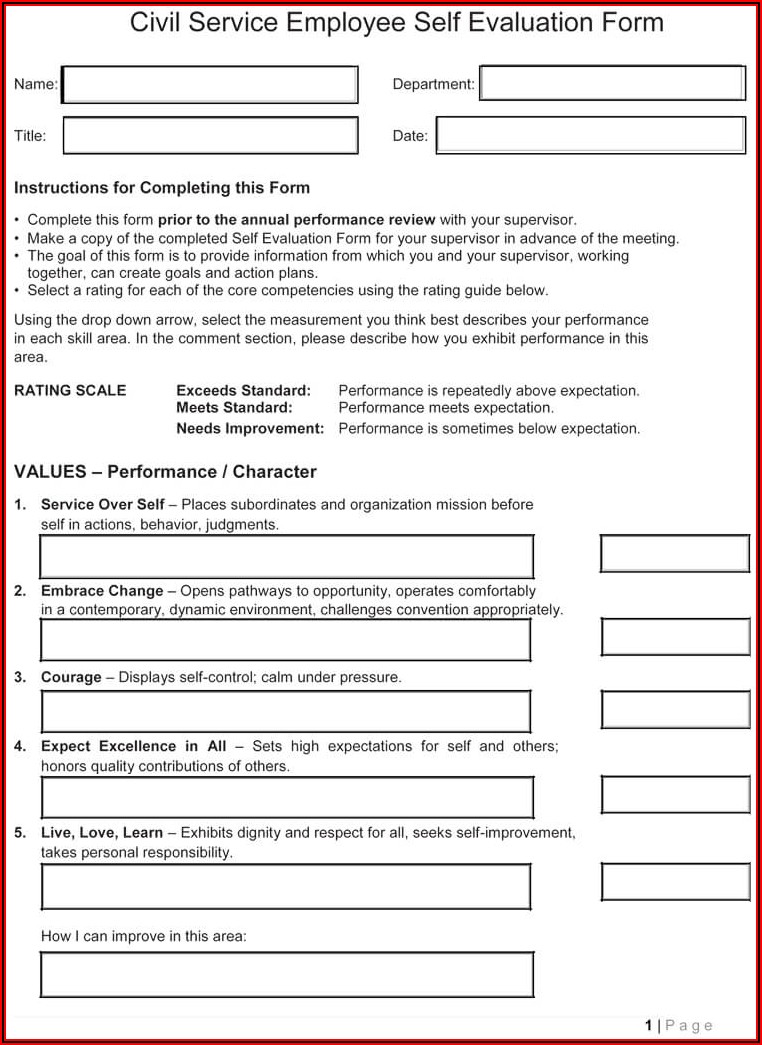 Sample Self Evaluation Form For Performance Review