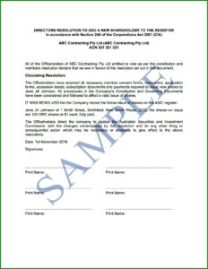 Shareholder Resolution Template