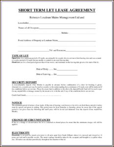 Short Term Rental Agreement Template Uk