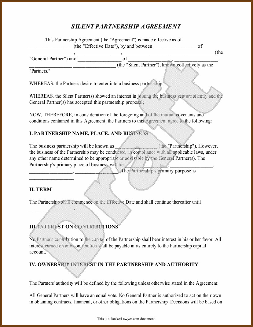 Silent Partner Agreement Template South Africa