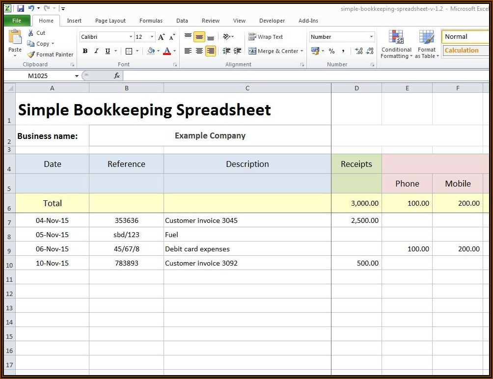 Simple Bookkeeping Template For Small Business