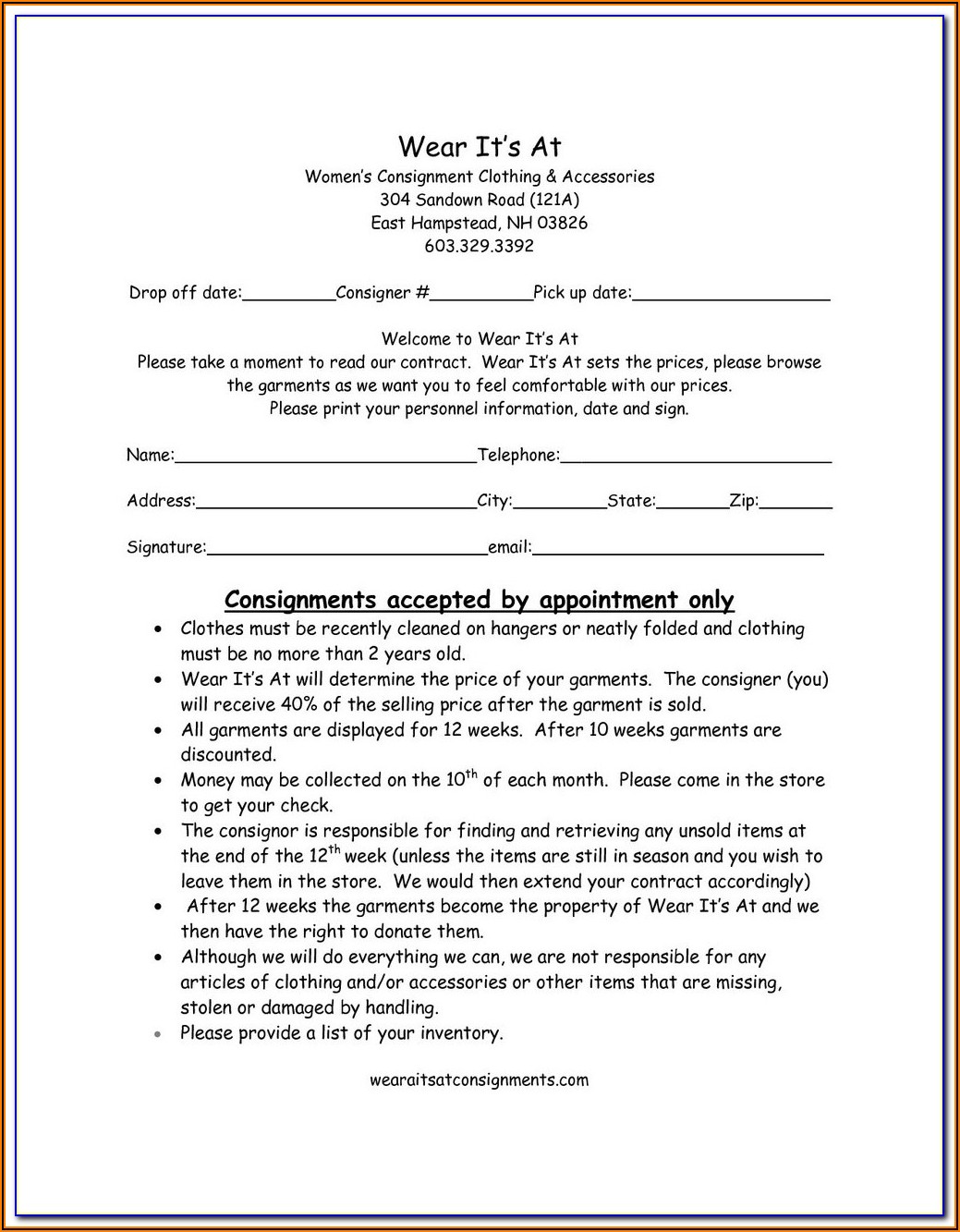 Simple Consignment Stock Agreement Template