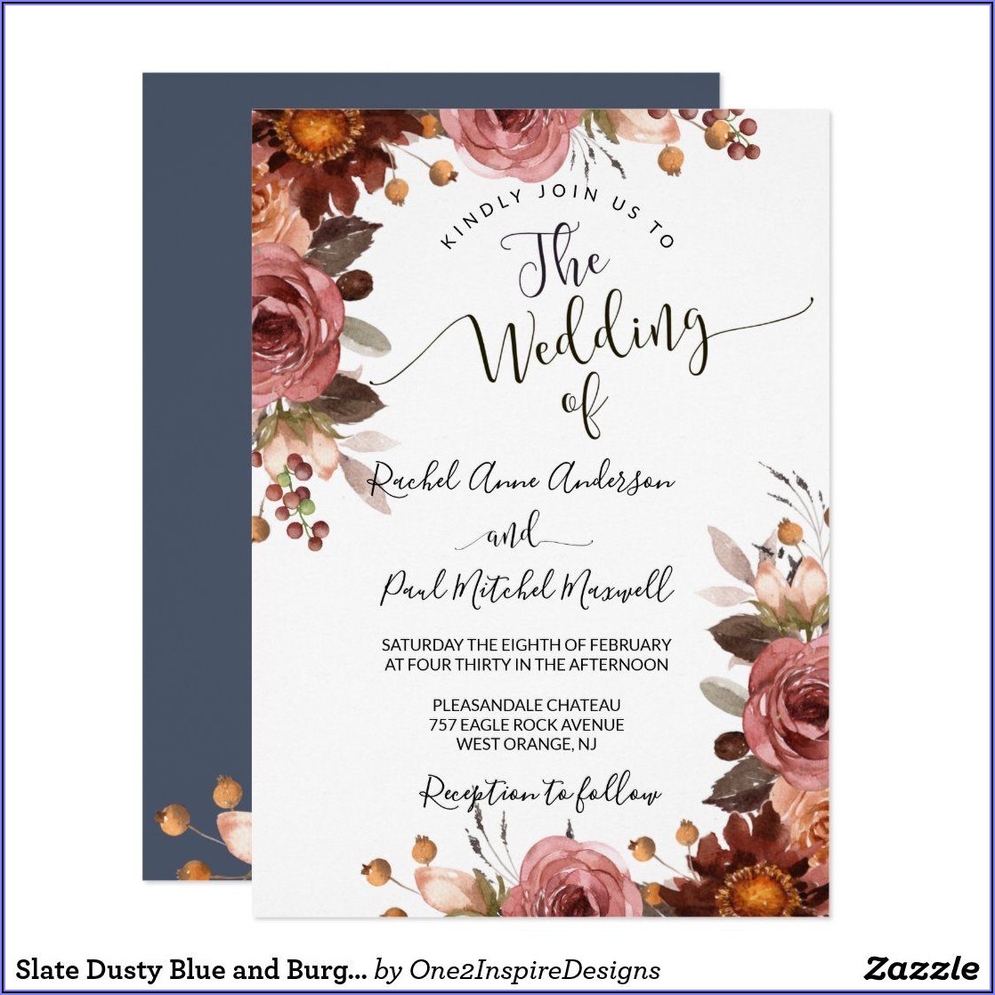 Slate Blue And Blush Wedding Invitations