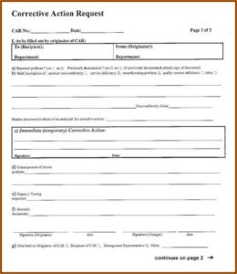 Supplier Corrective Action Form Template
