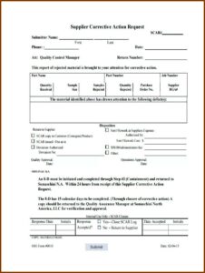 Supplier Corrective Action Request Form Template