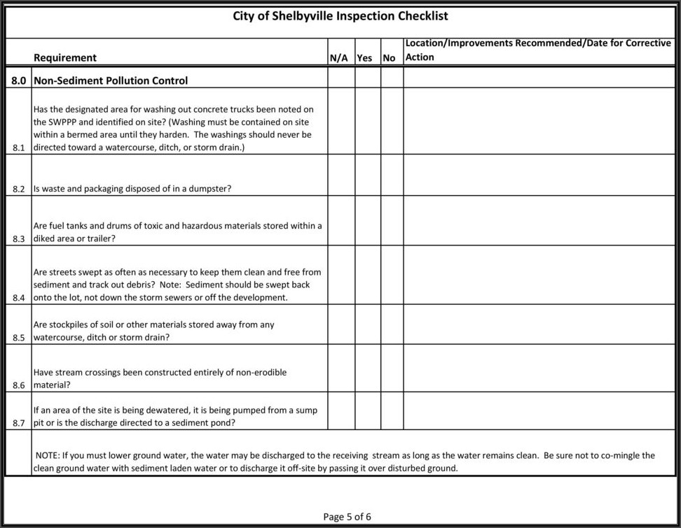 Swppp Inspection Form Template