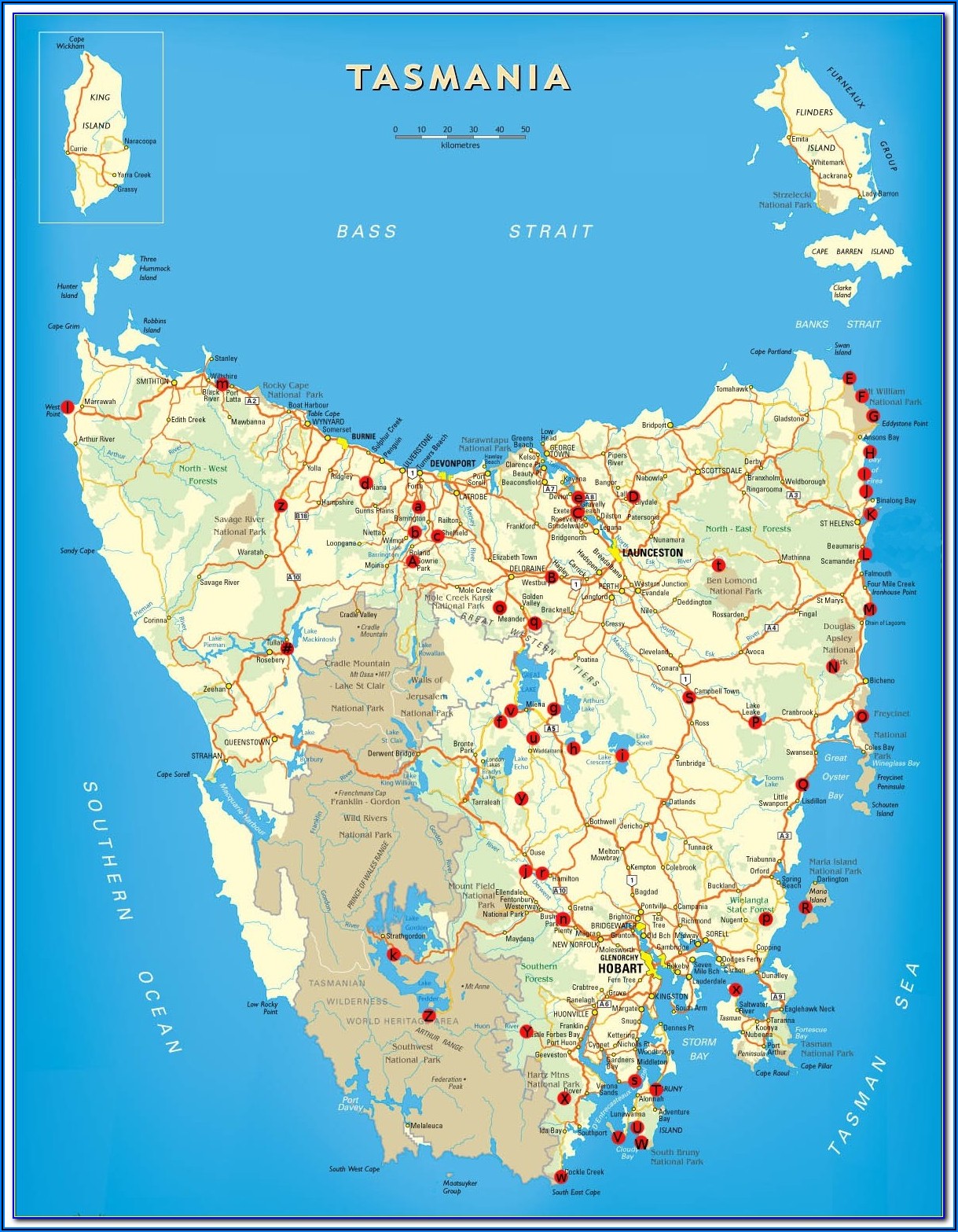 Tasmania Map Travel Times