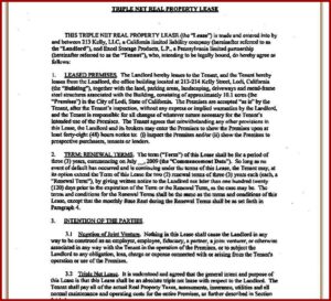 Triple Net Commercial Lease Form