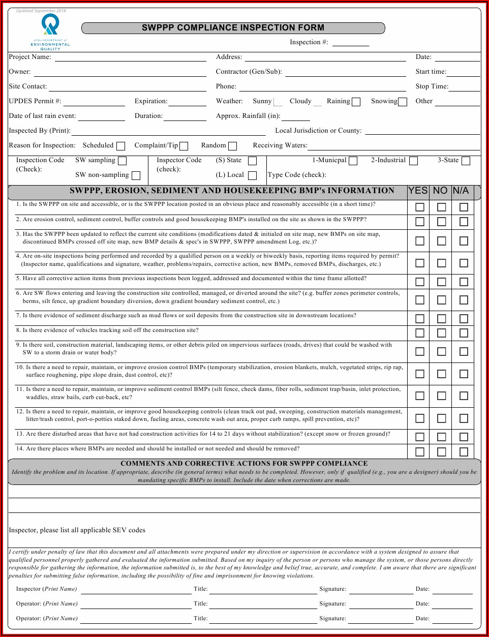 Utah Swppp Inspection Form
