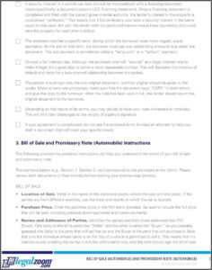 Vehicle Bill Of Sale With Promissory Note Template