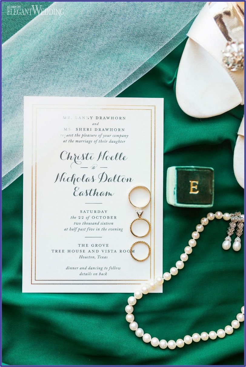 White Green And Gold Wedding Invitations