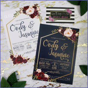 Wine And Navy Wedding Invitations
