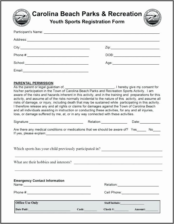 Youth Baseball Registration Form Template