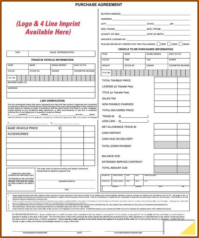 Auto Dealer Purchase Agreement Form
