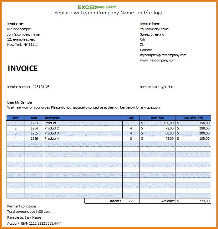 Blank Invoice Template Excel Free Download