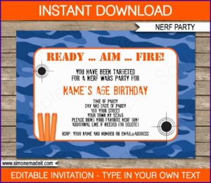 Blank Nerf Gun Invitation Template