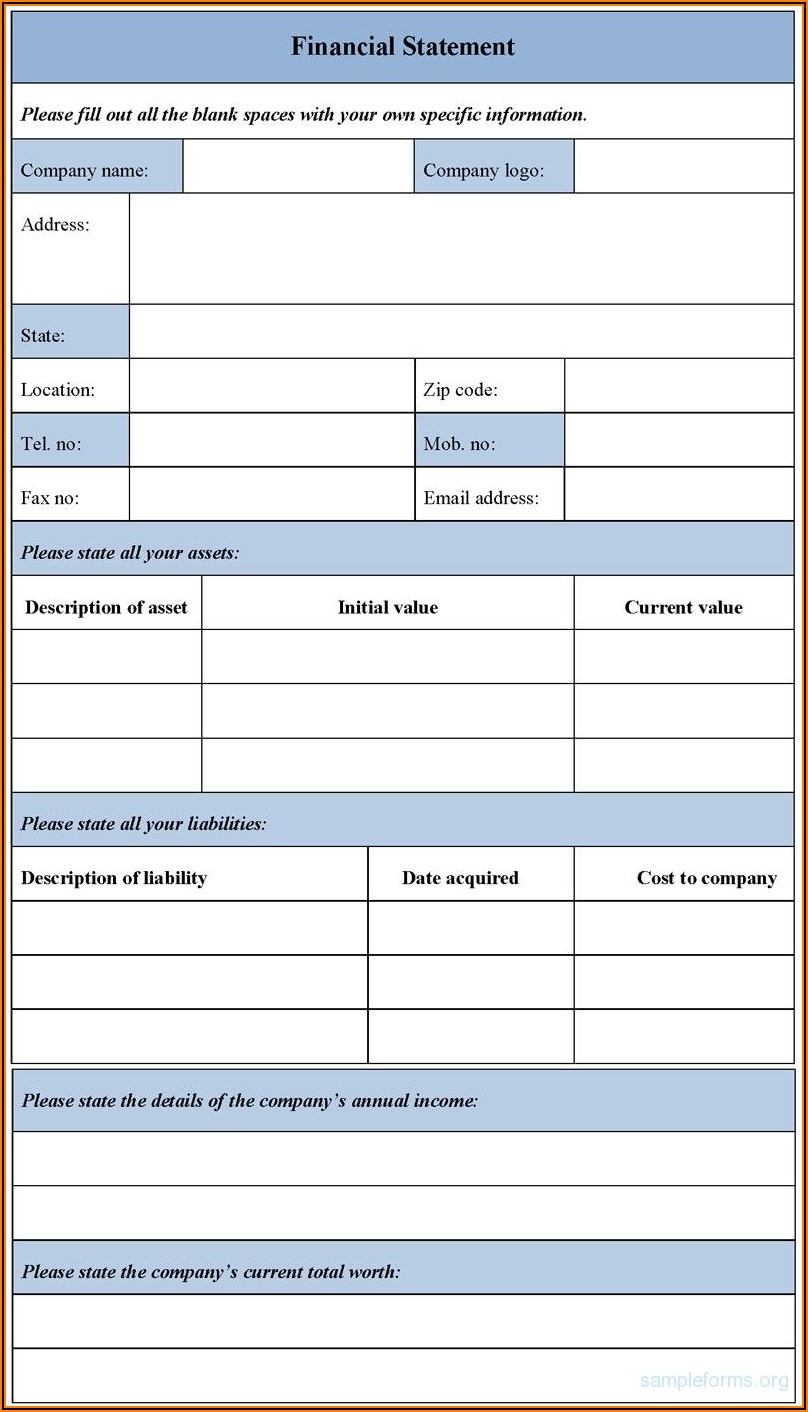 Blank Personal Financial Statement Form