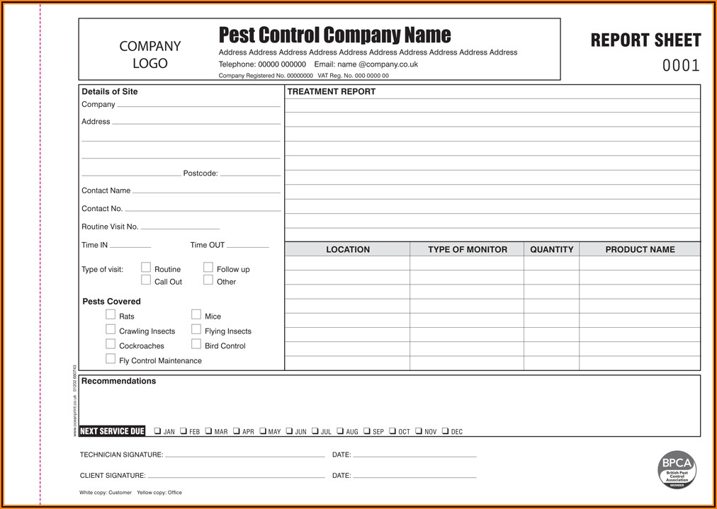 Blank Pest Control Invoice Template