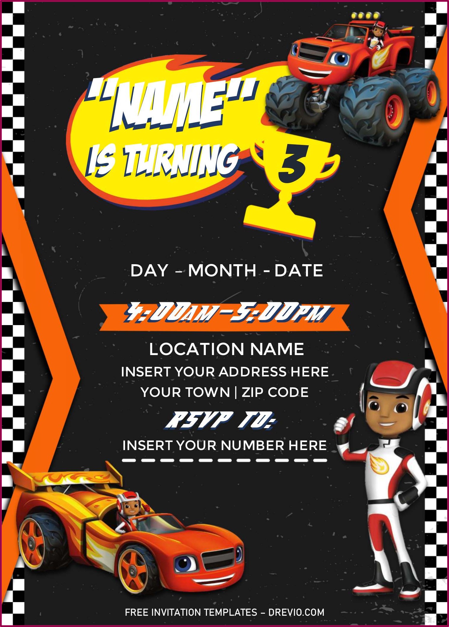 Blaze And The Monster Machines Invitations Templates