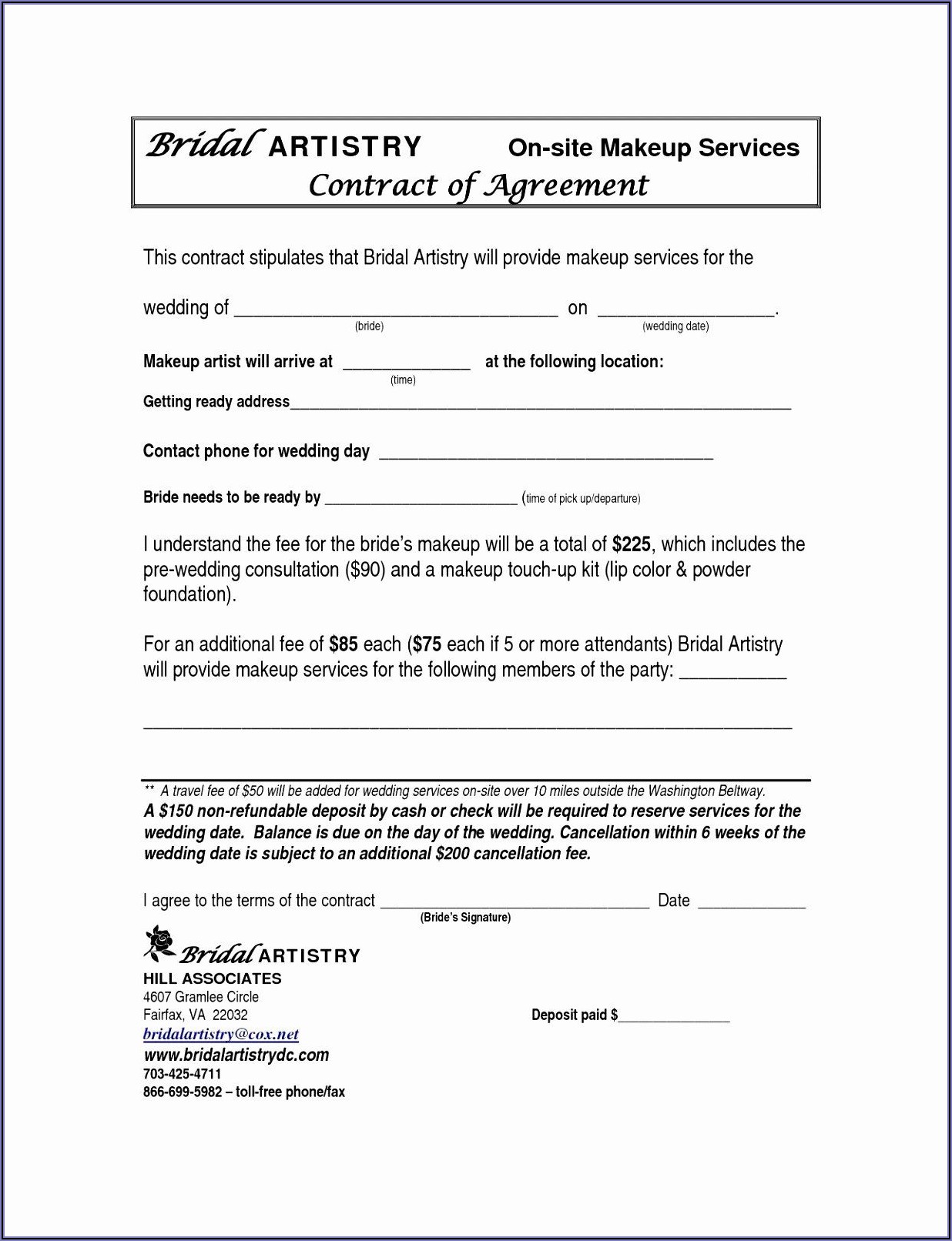 Bridal Hair Contract Template Free