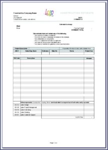 Construction Estimate Spreadsheet Template Free
