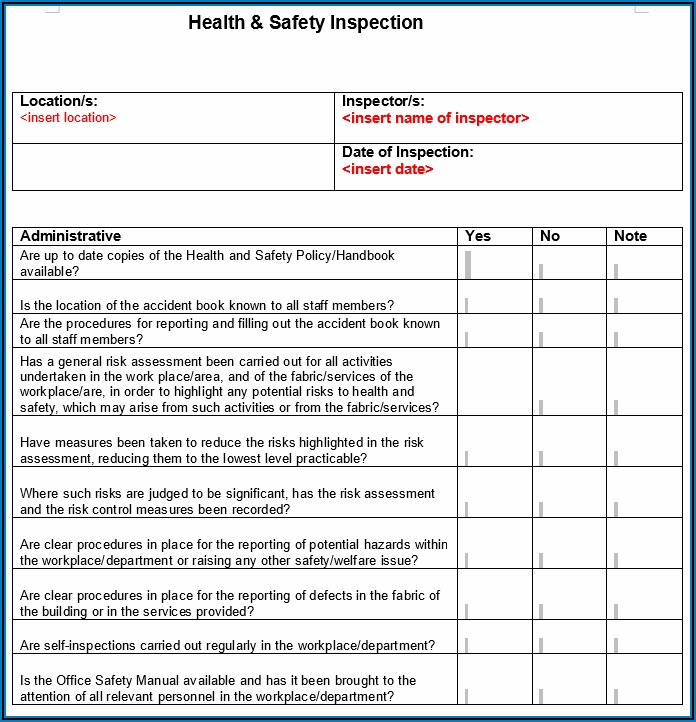Construction Site Health And Safety Audit Template