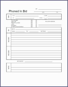 Contractor Bid Sheet Template Excel