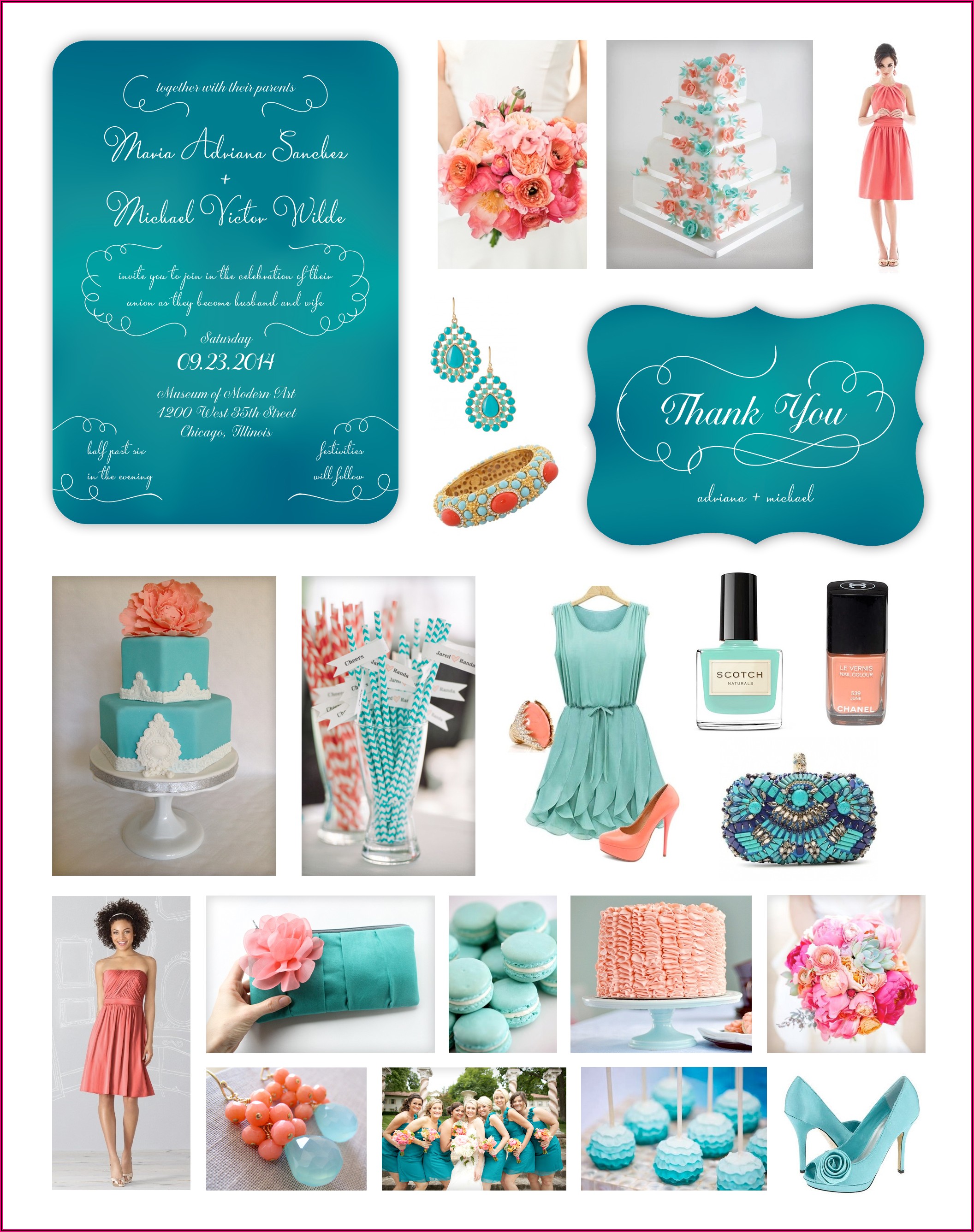 Coral And Teal Wedding Invitations