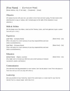 Cv Format In Ms Word 2007 Free Download Doc