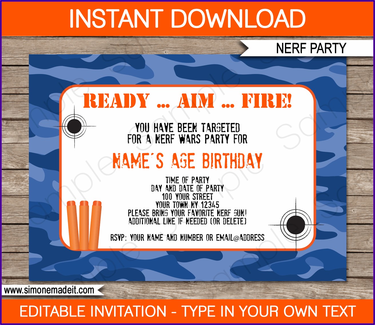 Downloadable Nerf Gun Party Invitations Template Free