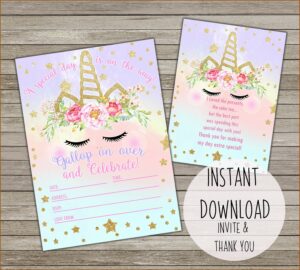 Downloadable Template Free Editable Unicorn Invitation