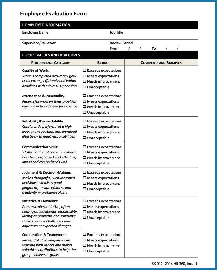 Employee Self Evaluation Template Excel