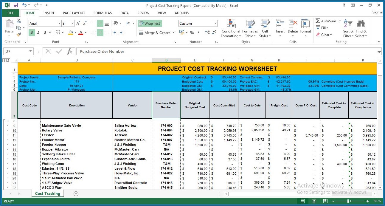 Free Project Cost Tracking Template Excel