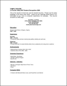 Free Resume Templates For High School Students With No Work Experience