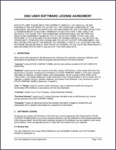 Free Software End User License Agreement Template