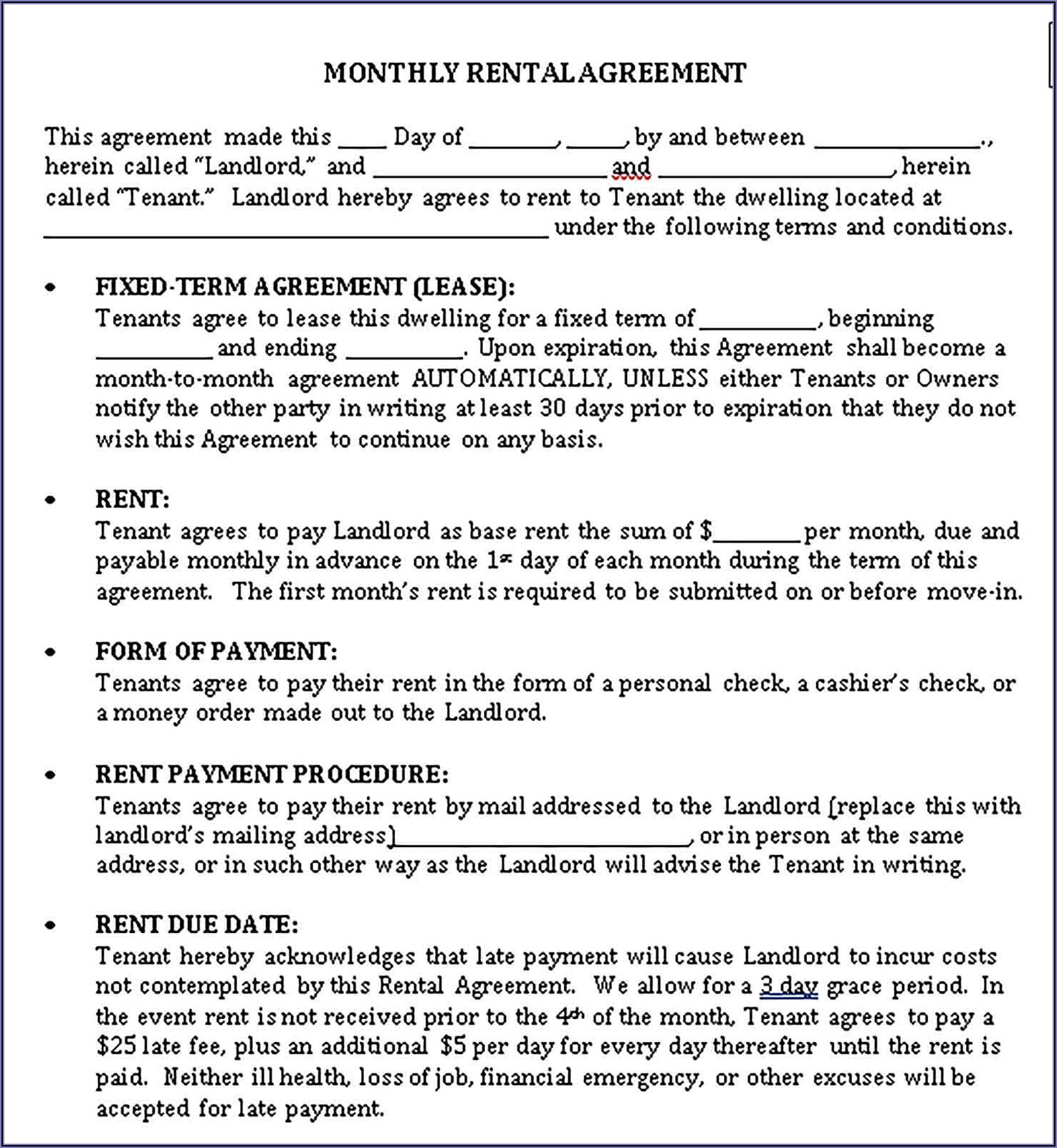 House Rental Agreements Templates