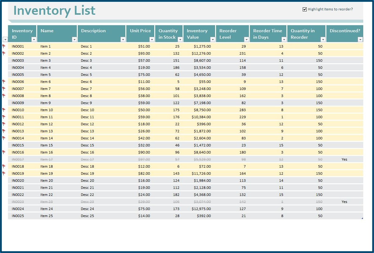 Inventory Control Template Excel