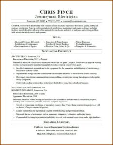 Journeyman Electrician Resume Sample