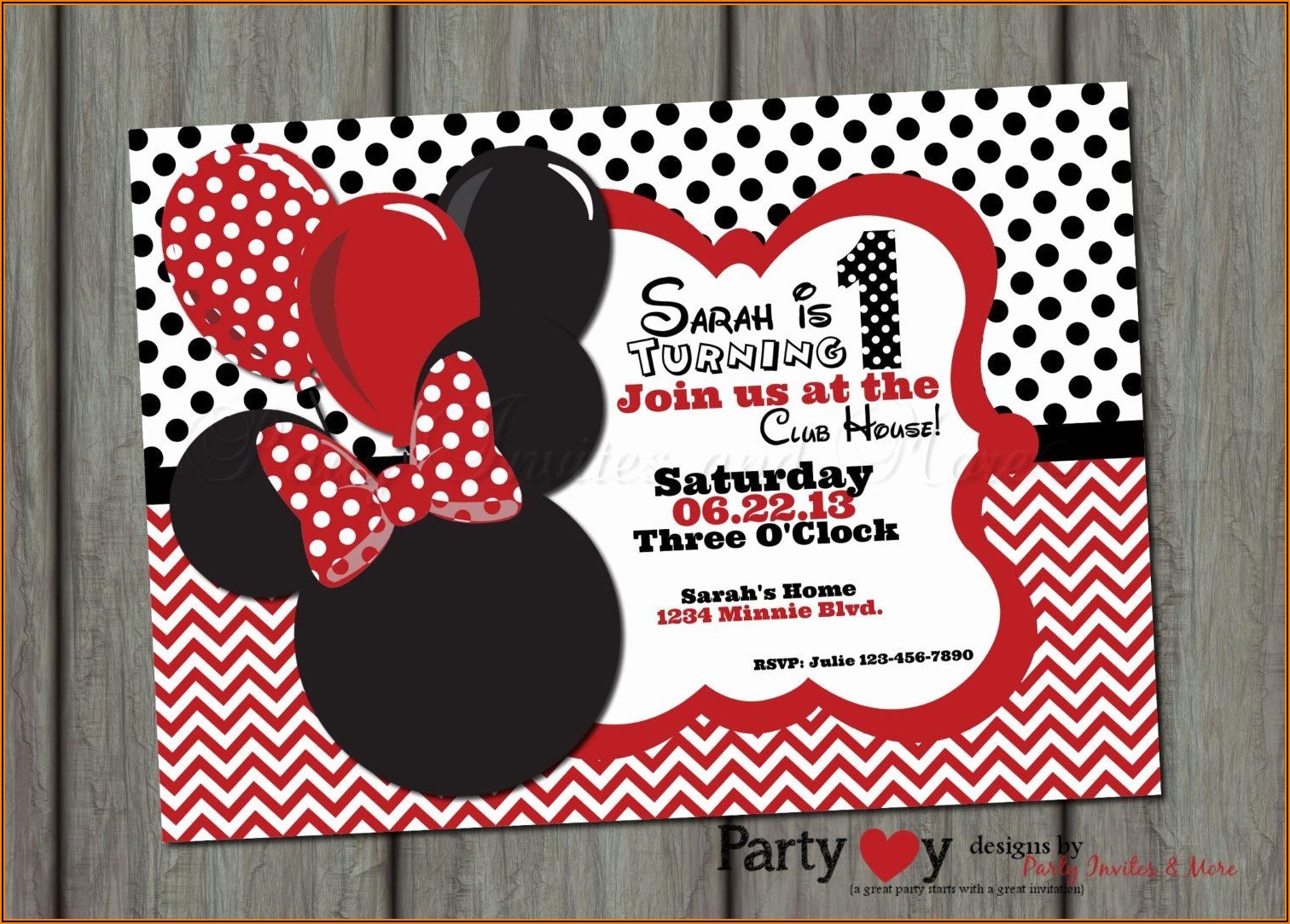 Minnie Mouse First Birthday Invitations Red
