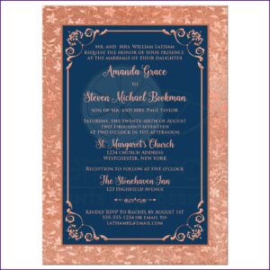 Navy Blue And Gold Wedding Invitation