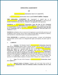 Operating Agreement Llc Template Free